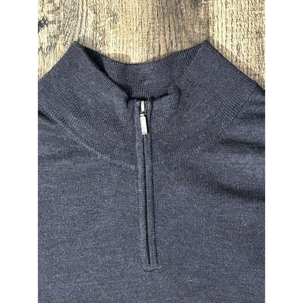 Bloomingdale's Sweater Men's 2XL Navy Long Sleeve Ribbed Hem & Cuff Quarter Zip - Picture 10 of 13